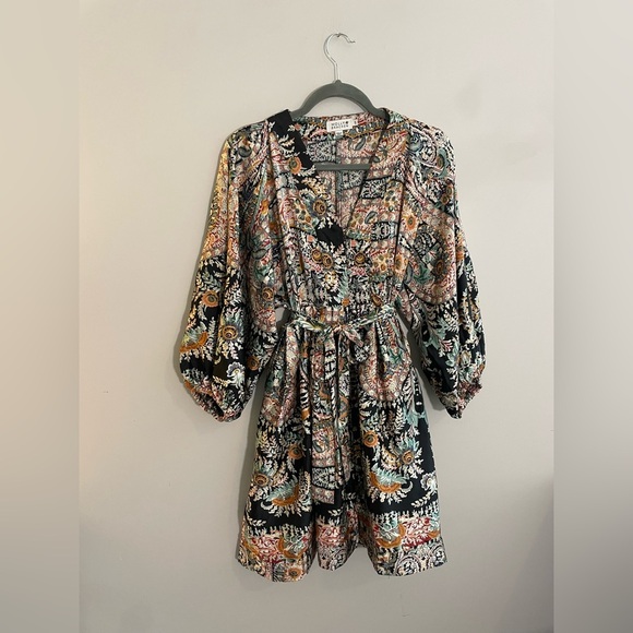Molly Bracken Dresses & Skirts - Molly Bracken Black with Colorful Print 3/4 Sleeve Mini Dress